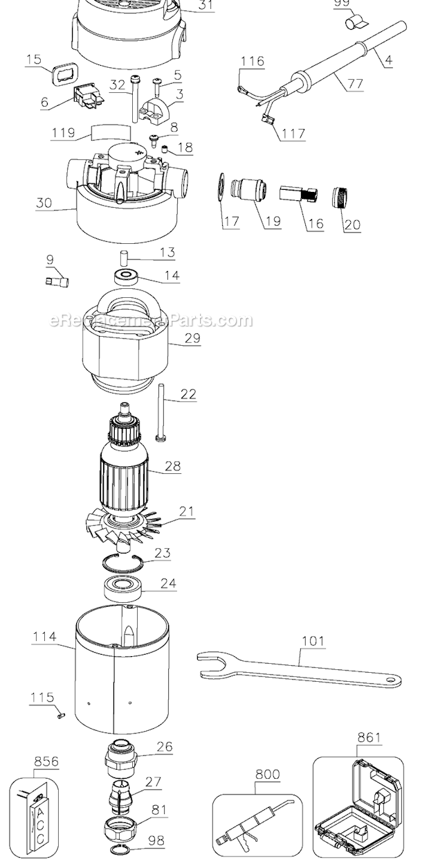 Page B Diagram and Parts List for 693LRPK Type 8 Porter Cable Router